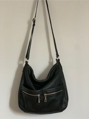 Atelier Noir (Division of Rudsak) Black Leather Shoulder, Crossbody Hobo Bag